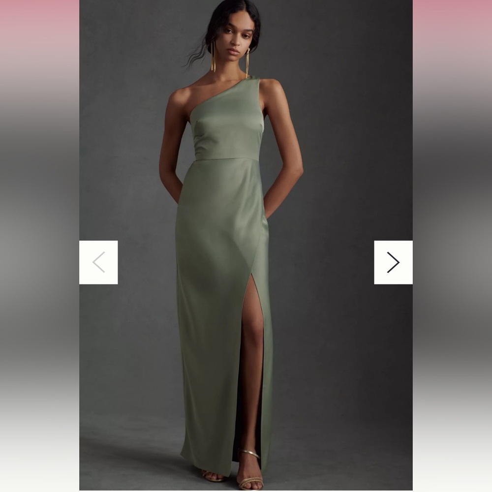 BHLDN Green One-Shoulder Sheath Dress
